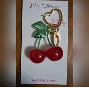 Cherry Charm Keychain with Gold and Green Accents